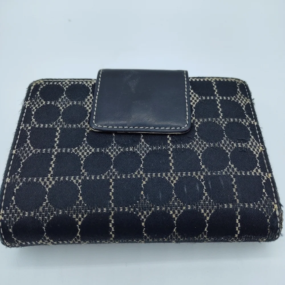 Vintage Kate Spade Noel Jacquard Black Canvas & Leather Bifold Wallet